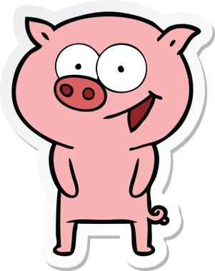 Bir insan tarafından çizilmiş neşeli bir domuz çizgi filminin çıkartması.