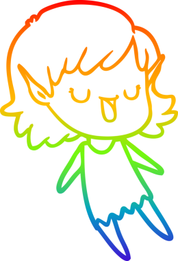 Gökkuşağı gradyan çizgi çizimi bir insan tarafından çizilmiş bir elf kızı