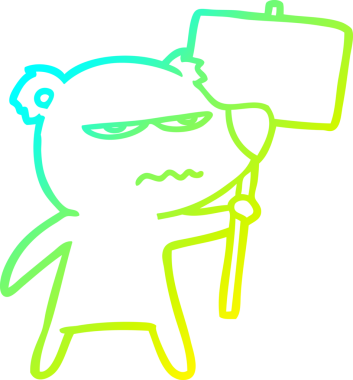 Bir insan tarafından çizilmiş levhayı taşıyan kızgın ayı karikatürünün soğuk gradyan çizimi