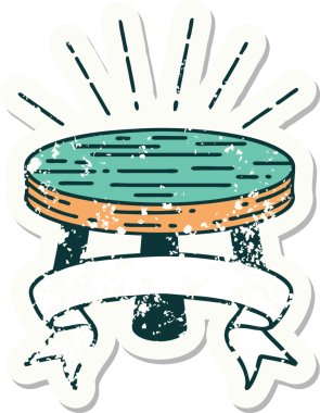 Bir insan tarafından çizilmiş eski dövme stili tahta bir tabure.