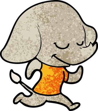 Bir insan tarafından çizilmiş gülümseyen bir fil.