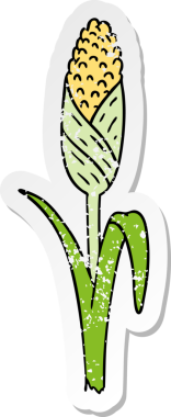 Bir insan tarafından çizilmiş mısır koçanı üzerine çizilmiş, kederli bir çizgi film karikatürü.