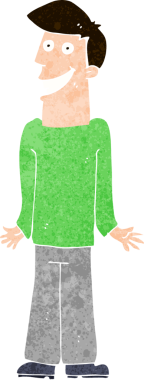 Çizgi filmci bir insan tarafından çizilmiş omuzlarını silkiyor.