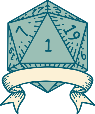 Retro Dövme Biçimi Doğal Bir d20 zar bir insan tarafından çizildi