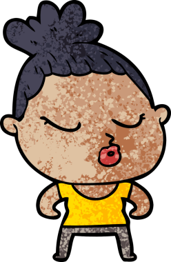 Bir insan tarafından çizilmiş sakin bir kadın çizgi filmi.