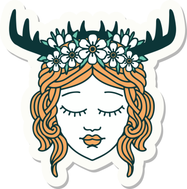 Bir insan tarafından çizilmiş bir Druid karakterinin çıkartması.