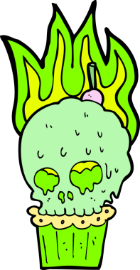 Bir insan tarafından çizilmiş ürkütücü kafatası keki.