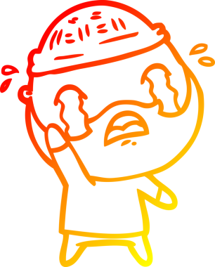 Bir insan tarafından çekilen el sallayarak ağlayan sakallı bir adamın sıcak çizgi çizimi.