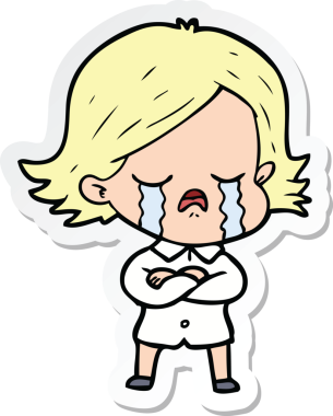 Bir insan tarafından çizilmiş ağlayan bir çizgi film kızına ait etiket.