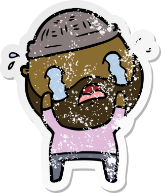 Bir insan tarafından çizilmiş ağlayan sakallı bir adamın sıkıntılı çıkartması.