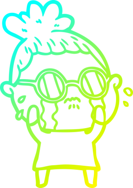 Bir insan tarafından çizilmiş gözlüklü, ağlayan bir karikatür çizimi.