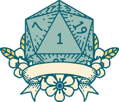 Retro Dövme Biçimi Doğal Bir d20 zar bir insan tarafından çizildi