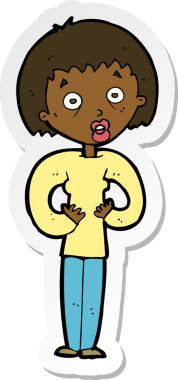 Bir insan tarafından çizilmiş kendine işaret eden bir karikatür kadının çıkartması.