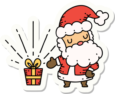 Bir insan tarafından çizilmiş dövme stili Noel Baba karakterinin çıkartması.