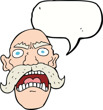 Bir insan tarafından çizilmiş konuşma balonlu kızgın yaşlı adam çizgi filmi.