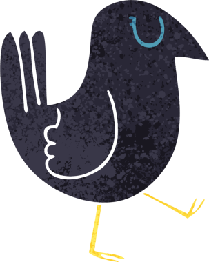 Bir insan tarafından çizilmiş retro illüstrasyon tarzı acayip karga.