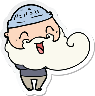 Bir insan tarafından çizilmiş sakallı ve kış şapkalı mutlu bir adamın çıkartması.