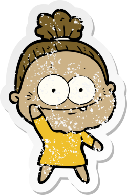 Bir insan tarafından çizilmiş mutlu, yaşlı bir kadının sıkıntılı çıkartması.