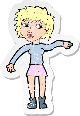 Bir insan tarafından çizilmiş, karikatür dostu bir kadının gerilimli çıkartması.