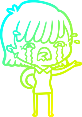 Bir insan tarafından çizilmiş ağlayan bir çizgi film kızı çizimi.