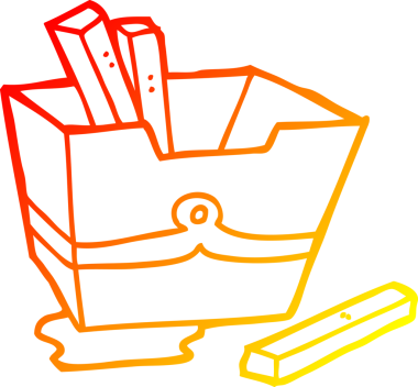 Bir insan tarafından çizilmiş bir patates kızartmasının çizgi film çizimi.