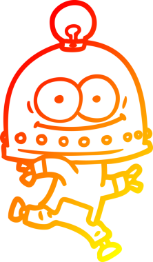 Bir insan tarafından çizilmiş ampullü mutlu bir robot çizimi.