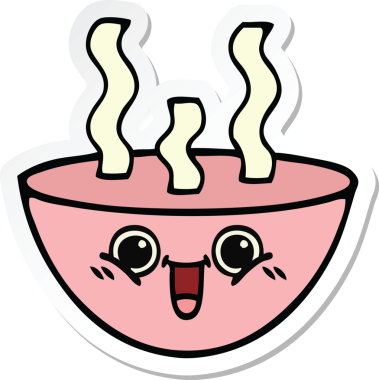 Bir insanın çizdiği sıcak çorba kasesinin çıkartması.