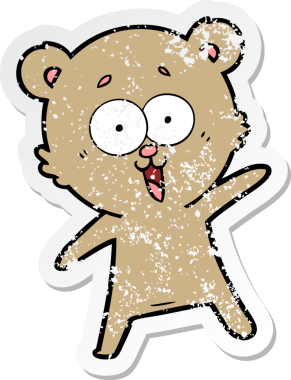 Bir insan tarafından çizilmiş gülen oyuncak ayının sıkıntılı çıkartması.