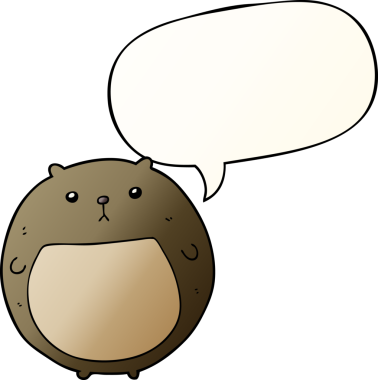 Bir insan tarafından çizilmiş yumuşak eğimli konuşma baloncuklu çizgi film ayısı.