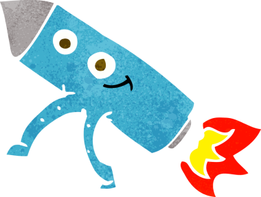 bir insan tarafından çizilmiş mutlu bir roket.