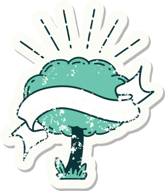 Bir insan tarafından çizilmiş dövme stili bir ağacın eski etiketi.