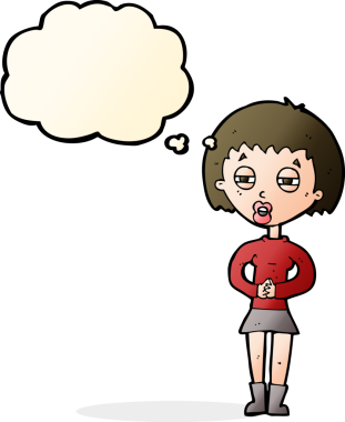 Bir insan tarafından çizilmiş düşünce baloncuğu olan şüpheli bir kız.