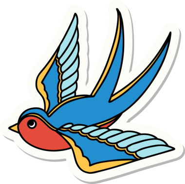 Bir insan tarafından çizilmiş geleneksel bir kırlangıç stili dövme çıkartması.