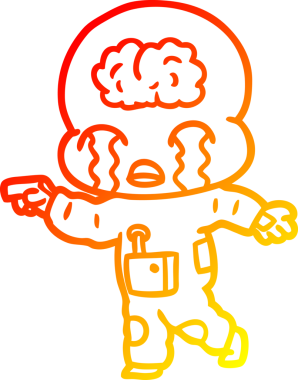 Bir çizgi filmin sıcak çizgi çizimi. Bir insan tarafından çizilmiş ağlayan büyük beyin uzaylısı.