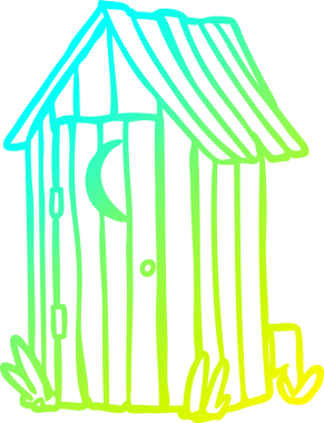 Bir insan tarafından çizilmiş hilal ay pencereli geleneksel açık hava tuvaletinin soğuk gradyan çizimi