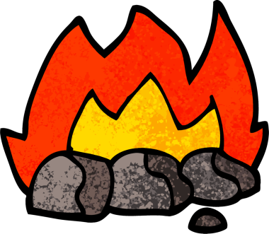 Bir insan tarafından çizilmiş grunge desenli çizgi film yanan kömürleri.