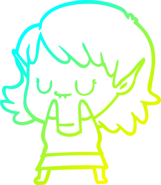 Bir insan tarafından çizilmiş mutlu bir elf kızı çizimi.