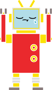 Bir insan tarafından çizilmiş ağlayan bir robotun düz renkli retro karikatürü