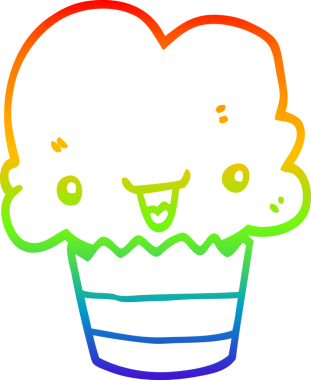 Gökkuşağı gradyan çizgi çizimi bir insan tarafından çizilmiş bir kek.