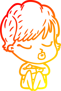 Bir insan tarafından çizilmiş gözleri olan çizgi film kadını çizimi.