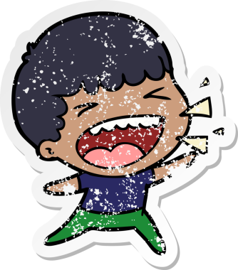 Bir insan tarafından çizilmiş gülen bir karikatür çıkartması.