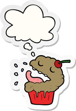 İnsan tarafından çizilmiş bir çıkartma olarak düşünce baloncuklu çizgi film keki.