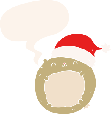 Bir insan tarafından çizilmiş retro tarzı konuşma baloncuğu olan şirin bir çizgi film Noel ayısı.