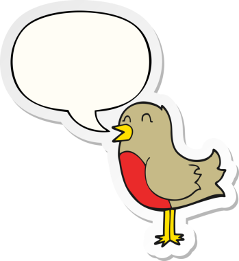 Bir insan tarafından çizilmiş baloncuk çıkartmalı çizgi film kuşu.