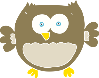 Bir insan tarafından çizilmiş baykuşun düz renk çizimi