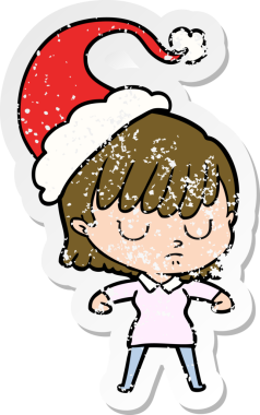 Bir insan tarafından çizilmiş Noel Baba şapkası giymiş bir kadının el yazısı.