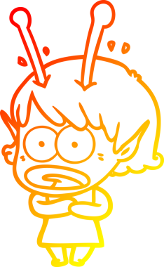 Bir çizgi film karakteri, bir insan tarafından çizilmiş bir uzaylı kız çizimi.