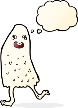 Bir insan tarafından çizilmiş düşünce baloncuklu komik balçık canavarı.