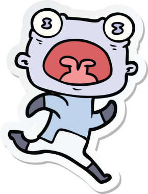 Çizgi film çıkartması. Bir insan tarafından çizilmiş garip bir uzaylı.