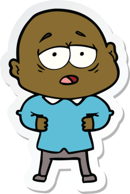 Bir insan tarafından çizilmiş, yorgun, kel bir adamın çıkartması.